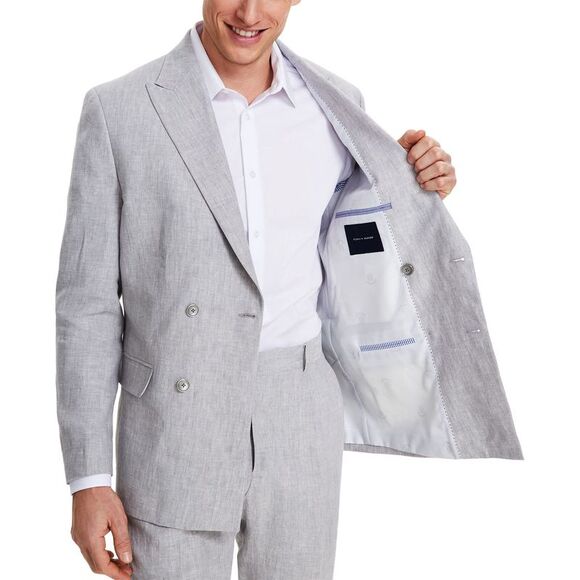 Tommy Hilfiger Mens Modern-Fit Double-Breasted Linen Suit Jacket